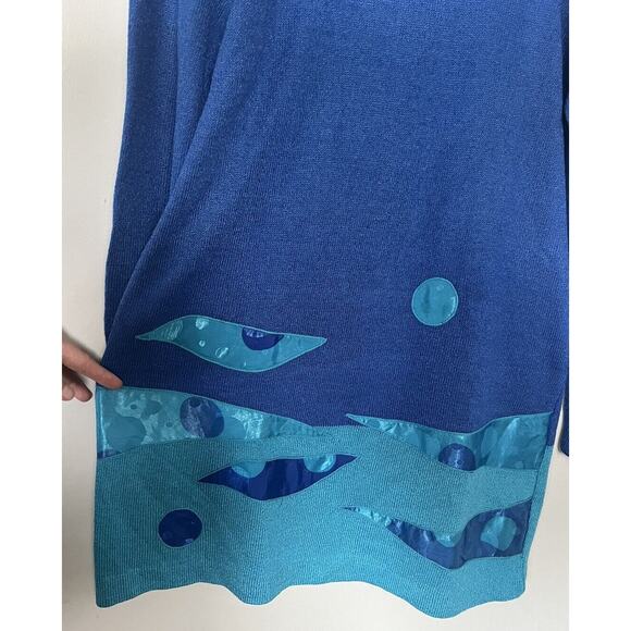 Vintage 80s Anthony Sicari Blue Abstract Knit Sweater Dress Size 12 USA Made - Picture 3 of 6